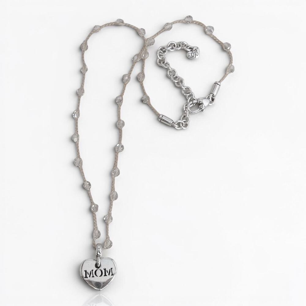 Brighton Karma Petite Mom Corded Necklace Engraved Silver Crystal Beads 16-18"